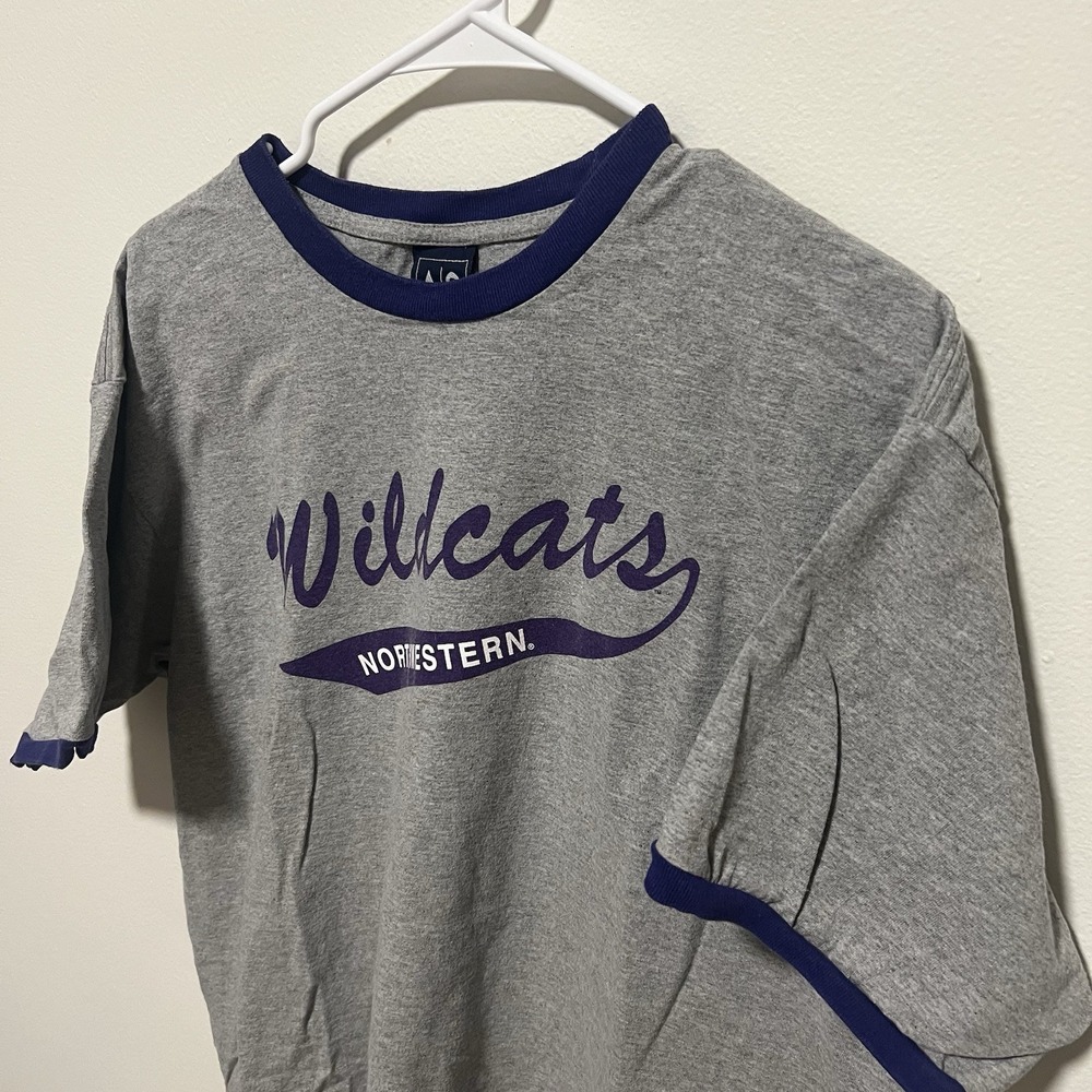 Vintage 90s Northwestern Wildcats Ringer T Shirt Mens XL Gray NCAA Script Logo